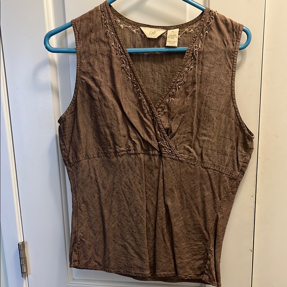 J. Jill Brown Embellished Fitted Tank Top